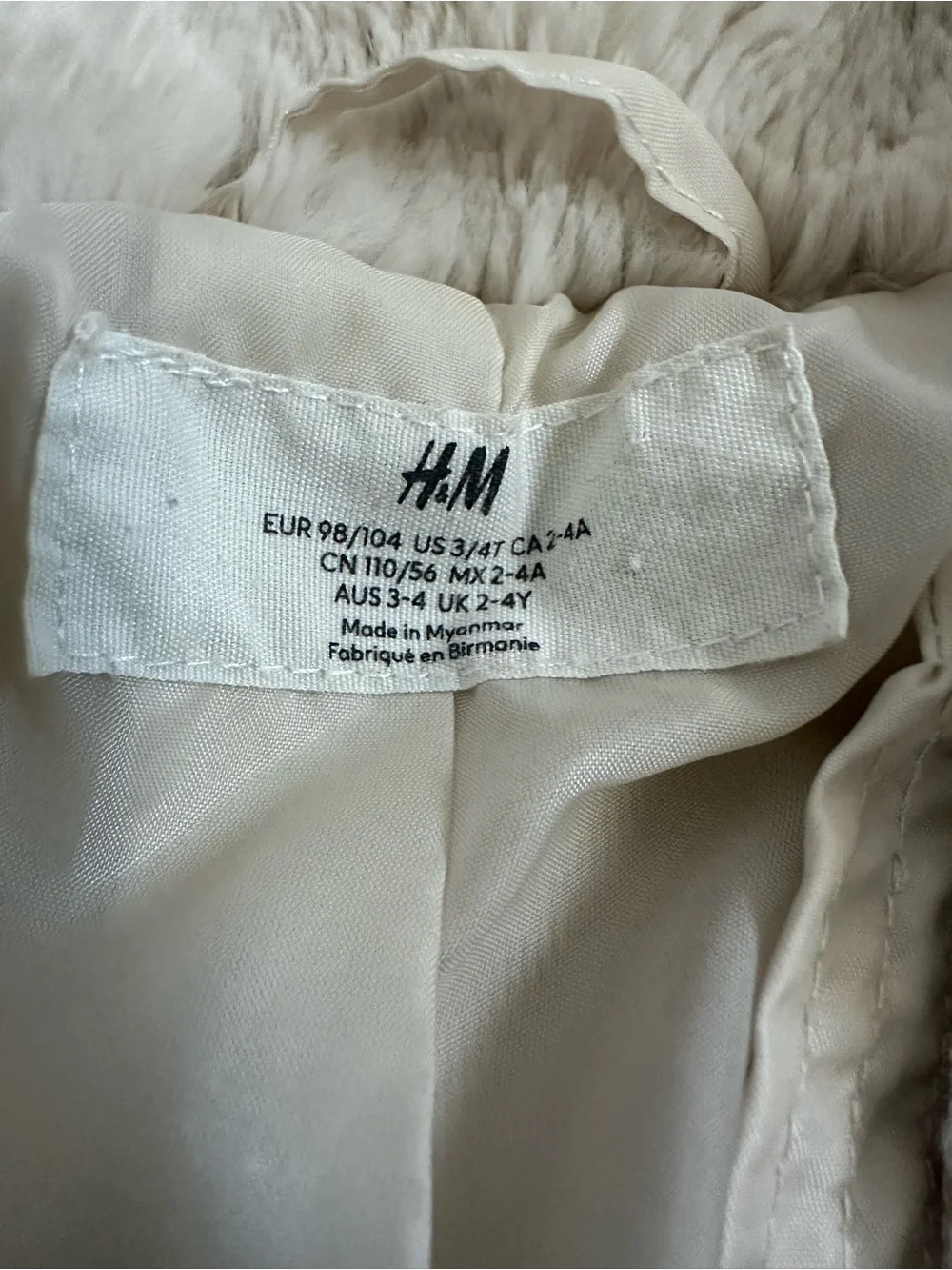 H&M Girl’s Cream Faux Fur Coat